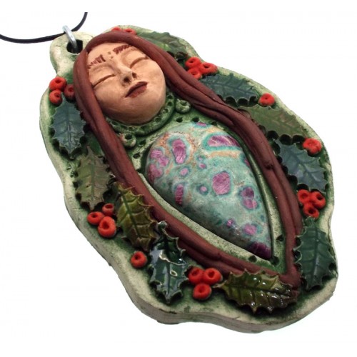 Ceramic Goddess with Ruby Fuchsite Wall Art 41